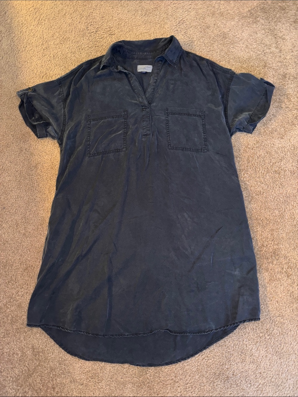 Universal Thread Gray V-Placket Short Sleeve Mini Shirt Dress